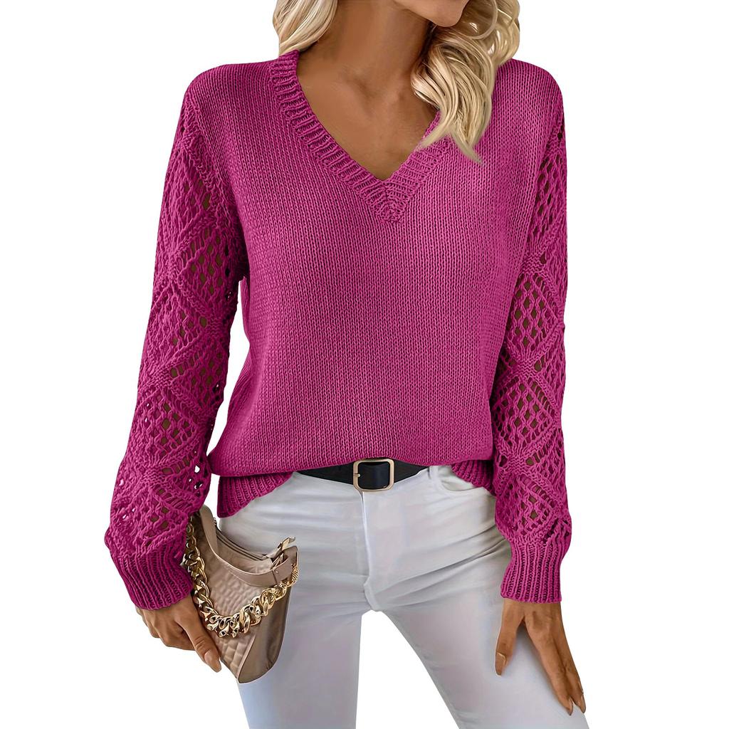 Women's Fashion Casual V-Neck Long Sleeve Loose Personalized Solid Color Sweater