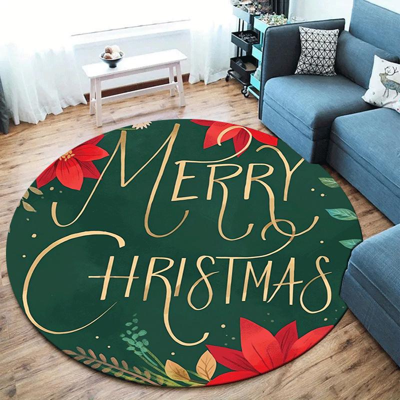 1pc Soft, Absorbent & Non-Slip Christmas Flowers and Christmas Round Rug, Perfect for Entryway, Living Room, Bedroom Decor, Machine Washable