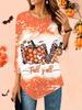 Women's Loose Round Neck Three Quarter Sleeve Tee 3D Halloween Pattern Ideal Halloween and Christmas Gift