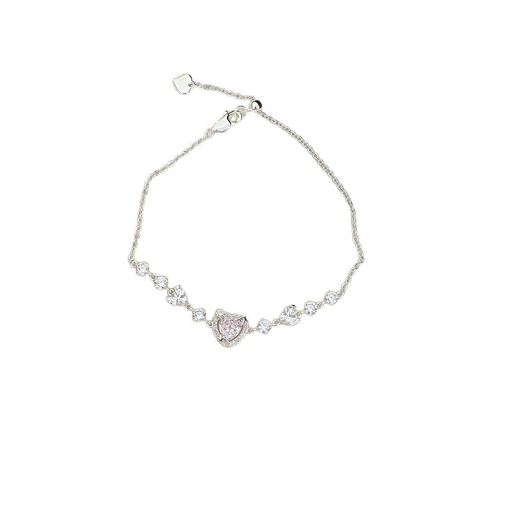 White copper Love Words Pink millennium rose cut love Words bracelet for women, full diamond heart, light luxury, niche and