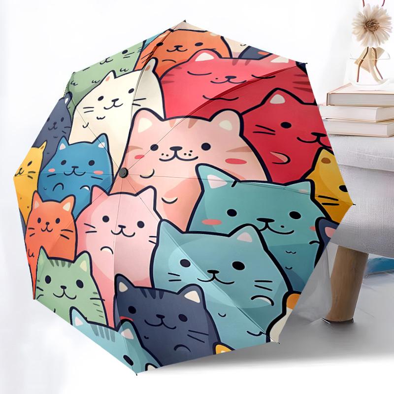 1pc Cat Pattern Automatic Umbrella   Auto Open/Close Folding Umbrella with  8 Rib Frame, 3 Fold Compact Umbrella for Men & Women