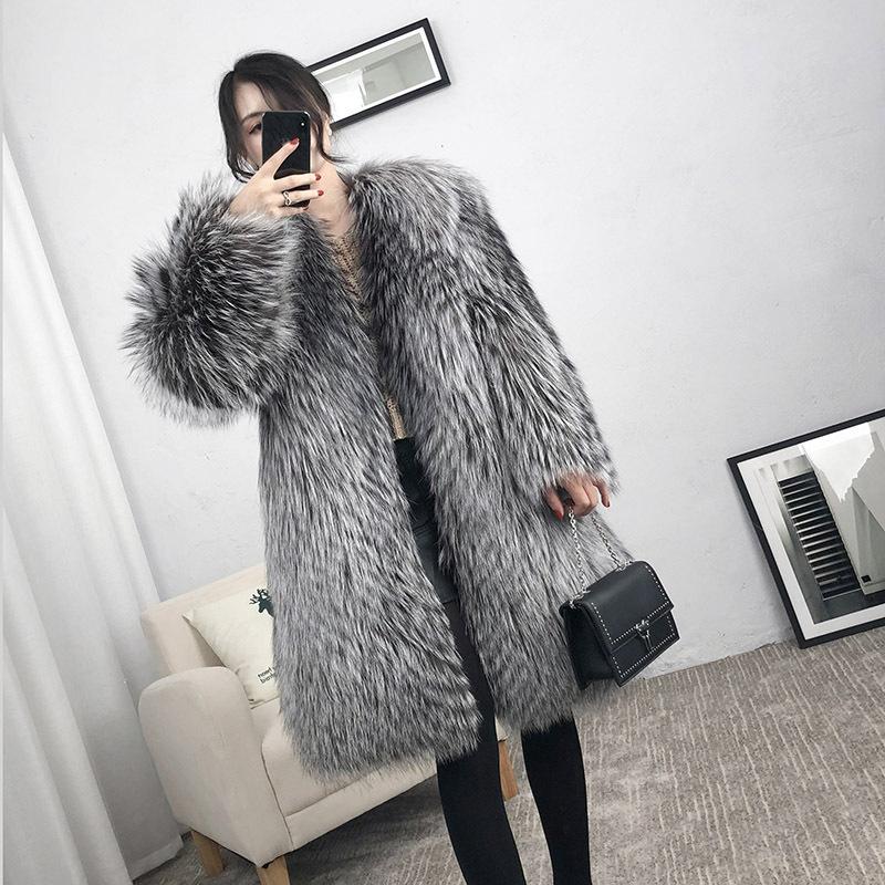 Winter New Faux Fox Fur Grass Coat Women's Mid Length Young Mink Fur Over Knee Fur Coat