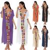 Hand-Crocheted Patchwork Slit Long Dress Beach Cover-Up