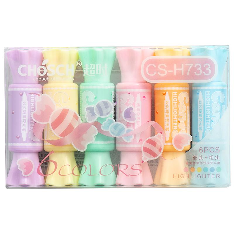 

6 шт. мини-конфеты в форме цвета, маркер-маркер, двухсторонний жирный тонкий флуоресцентный лайнер для рисования