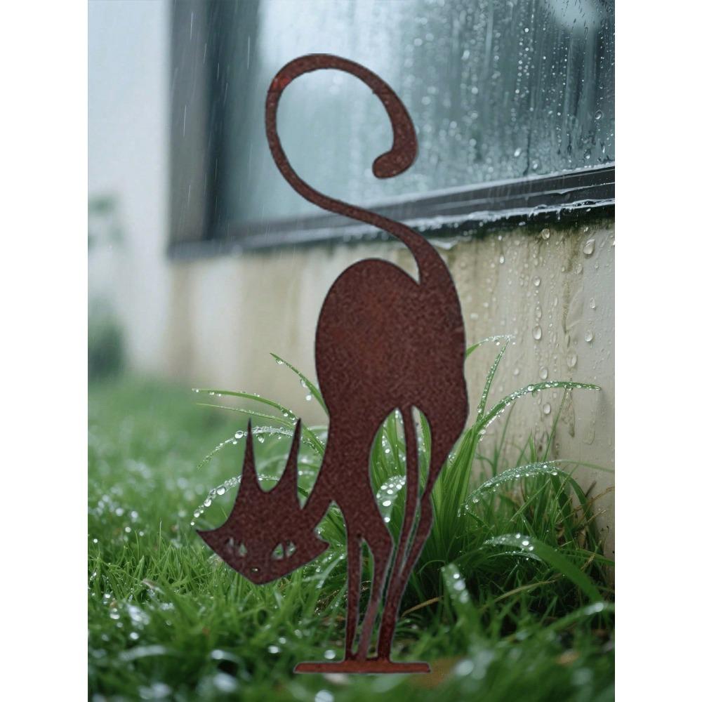 Outdoor Metal Cat Garden Statue Vintage Black Gothic Yard Ornament for Halloween Christmas Decor Iron Fence Sculpture Gift for Cat Lovers