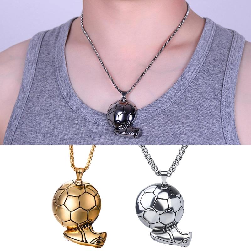 Creative Sport Necklace Soccer Football Pendant Clavicle Chain Necklace Jewelry for Unisex Durable Stainless Steel C