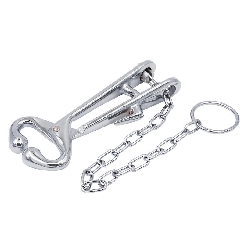 1pcs Cattle Nose Plier with Chain Stainless Steel Cow Traction Clamp Cow Nose Fixed Nose Bovine Piercing Device Drilling Tool