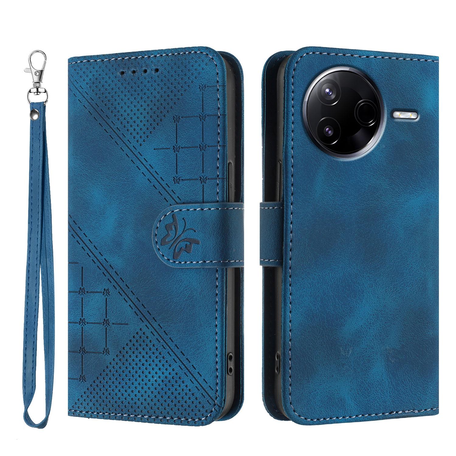 

For Xiaomi Redmi K80 Pro 5G/Xiaomi Poco F7 Ultra 5G Leather Wallet Case Butterfly Flower Imprinted Phone Cover with Strap Royal Blue