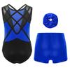 Dívčí 3dílná taneční souprava Bez rukávů Metalické leotard Křížená záda Kamínky Barevně blokovaný design se šortkami Čelenka