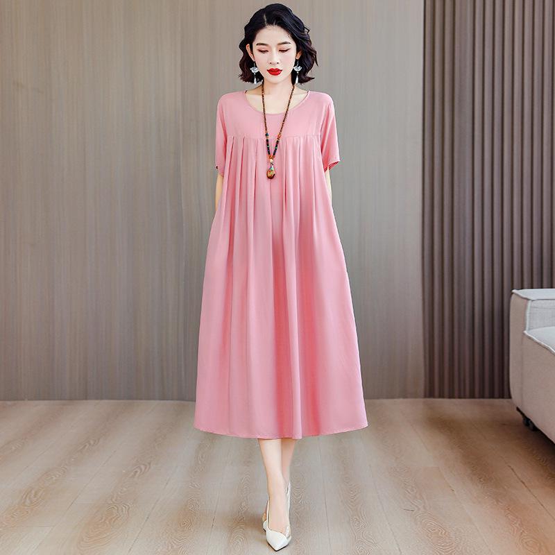 Summer Cotton Silk Loose Nightgown for Plus Size Women - Casual Mom Style Home Dress