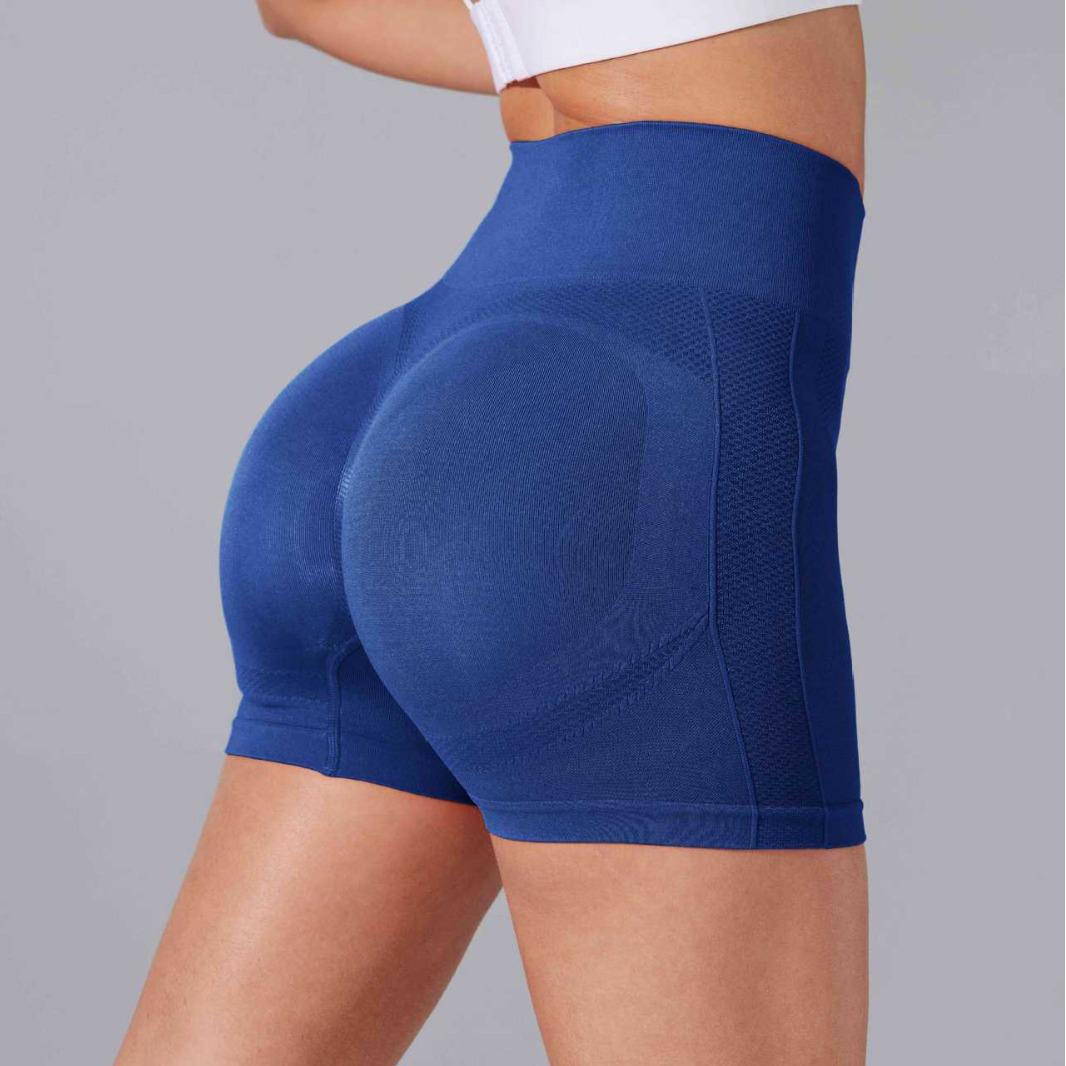 

Женские шорты для йоги с высокой талией, эффект «медовый персик», подтягивающие ягодицы – Контроль живота, Защита от просвечивания, Быстросохнущие фитнес-брюки Small темно-синий