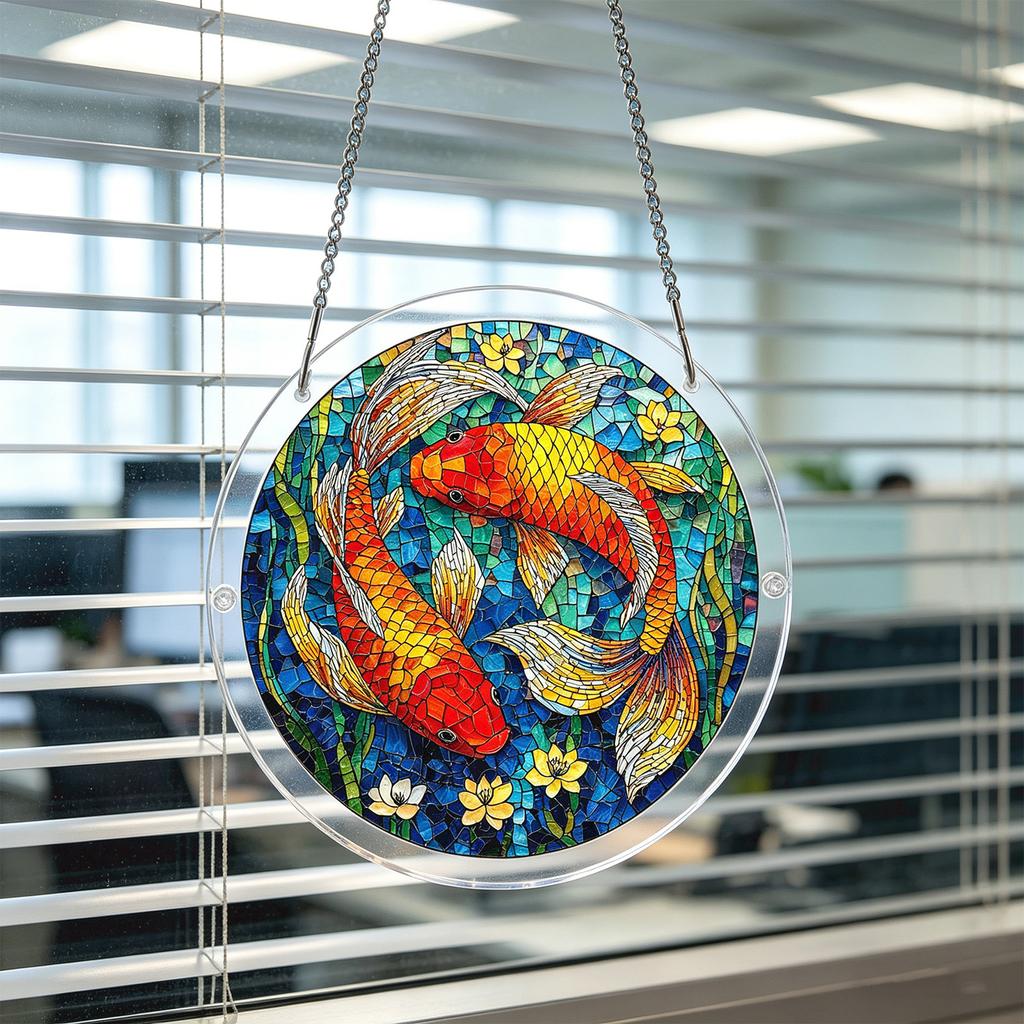 Acrylic Jigsaw Puzzle Suncatcher Window Hanging Ornament with Swan and Water Lily Print for Home and Office Decoration