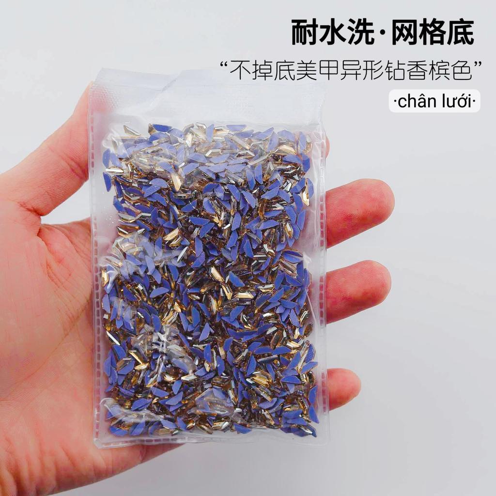 Mesh Bottom Nail Art Diamond, Champagne Special-Shaped Diamond, Small Size, No Bottom Nail Drill, Washable Flat Bottom Special-Shaped Whole Batch