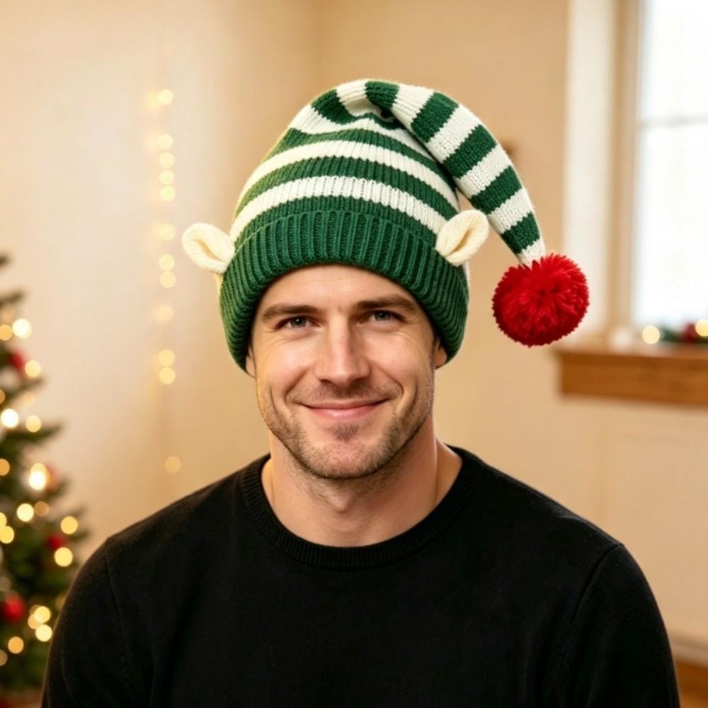 Soft Warm Xmas Knitted Beanie Thick Christmas Pointed Hat Christmas Striped Elf Hat Holiday Party