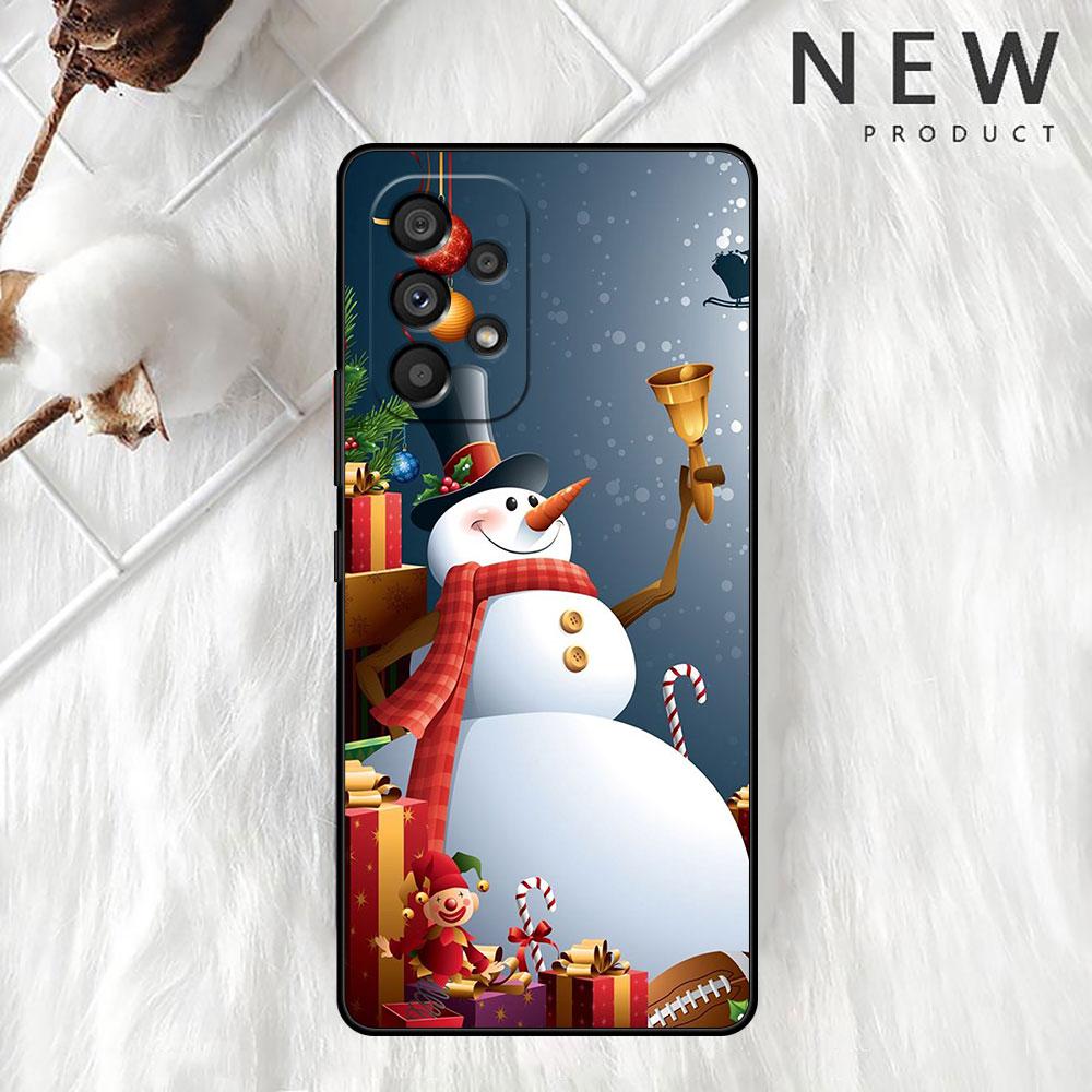 Cartoon Snowman Christmas Case For Samsung Galaxy A52 A12 A51 A53 A33 A71 A32 A31 A21 A01 A11 A22 Black TPU Phone Shell
