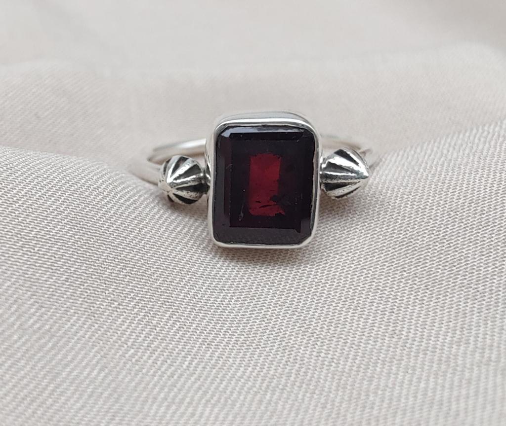Emerald Cut Red Garnet Ring: Vintage Boho 925 Sterling Silver Jewelry