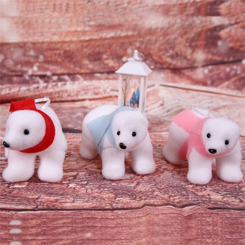 Plush White Bear with Scarf Ornaments Christmas Doll Pendant for Christmas Tree Home Decorations Cartoon Pendants Gift