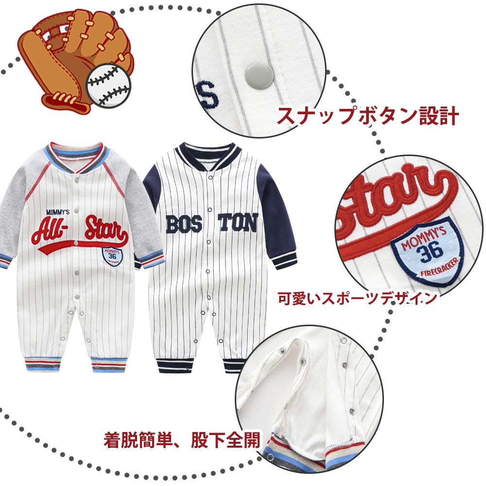 Baby Newborn Long Sleeve Front Cute Baby Baseball Baby Shower Mini Gray Long Clothes, Clothes, 2-Piece Set, 100% Cotton, Coveralls, Opening, Clothes,