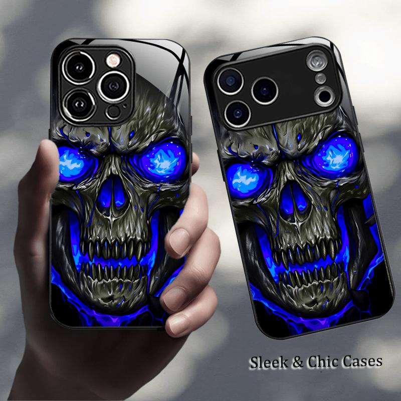 Dark Blue Skull Tempered Glass fashion phone cases For iphone 17 case Glass Phone Case for iPhone 17 16 15 14 13 12 pm Pro Plus