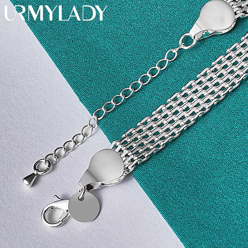 925 Sterling Silver 10mm Weave Chain Tassels Bracelet Fashion Jewelry