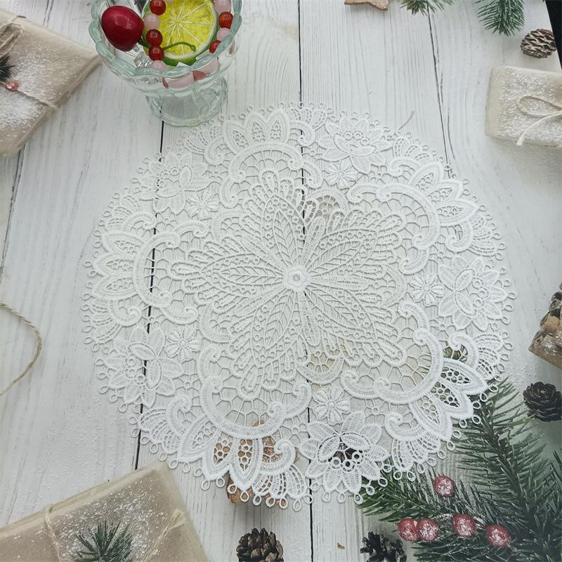 European Pastoral Crochet Embroidery Exquisite Table Mat Bar Counter Wine Glass Coffee Cup Coaster Birthday Tea Party Decoration