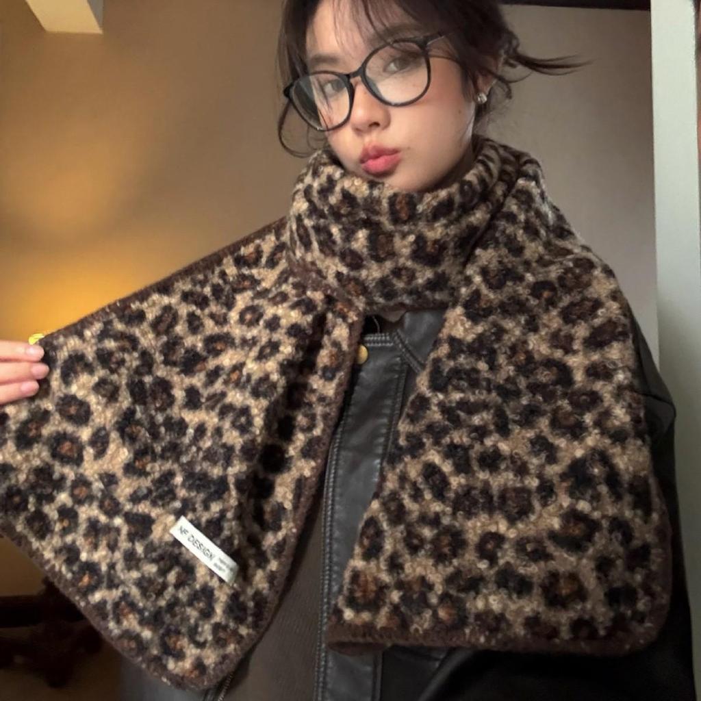 Zunsu Leopard Print Imitation Wool Double-Sided Scarf for Women - Warm, Fashionable, Retro Autumn/Winter Accessory