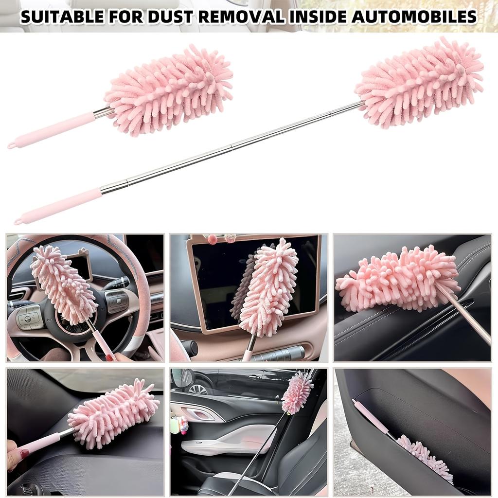 4-Pack Chenille Microfiber Duster Refills with Expandable Handle, Reusable & Washable, Soft Bendable Dry Dusters for Home & Car