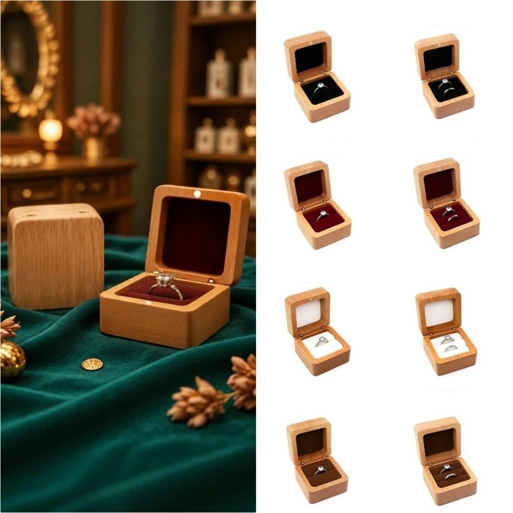 Simple Velvet Wood Rings Box Jewlery Storage Ring Earring Holder Retro Jewlery Organizer  Ring