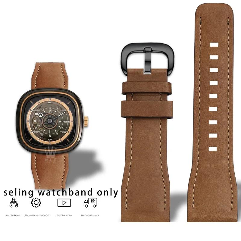 Rindsleder-Armband für Sevenfriday Uhr T1 T2 T3 Serie Uhrenarmband 26mm Herrenarmband Armband Zubehör braun grünes Armband