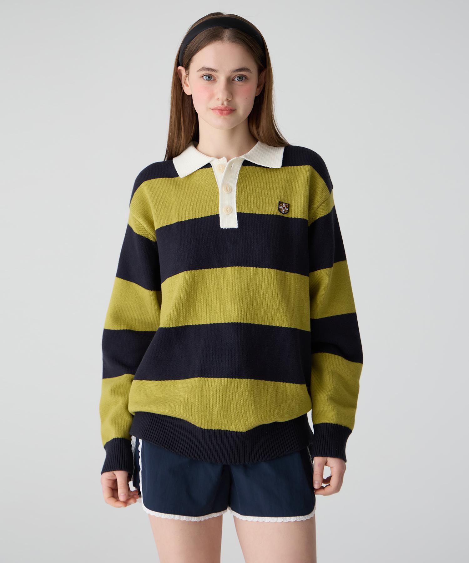 Cambridge University [25Ss] Cambridge Stripe Cotton Blend Collared Knit Green 00S