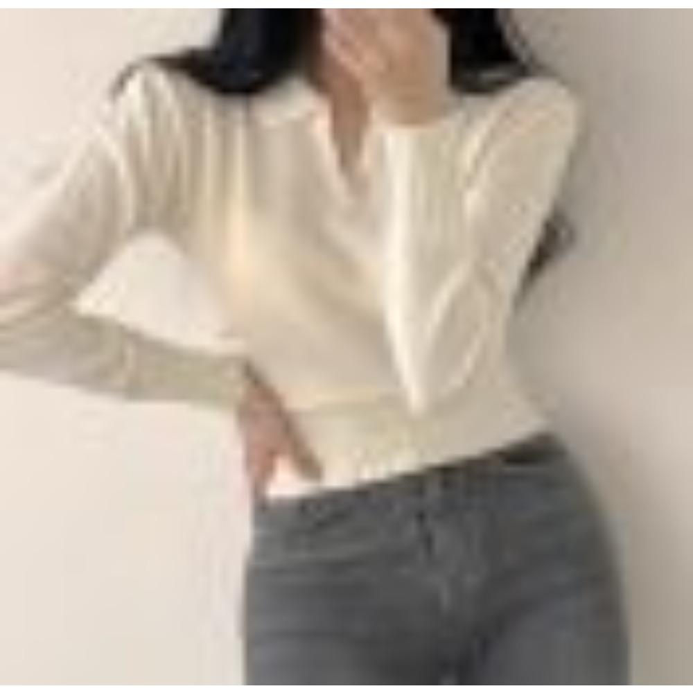 

Высококачественный трикотажный топ с длинными рукавами и отложным воротником поло для женского осенне-зимнего гардероба, прилегающий короткий свитер-базовый слой one size белый