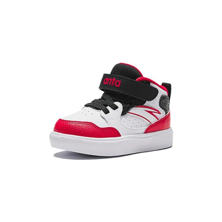 Anta Kids Comfortable Non-Slip Wear-Resistant High-Top Sneakers Baby Sneakers White Red Black A312340080-1
