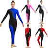 Macacão Unitário de Ginástica Feminino Strass Manga Longa Calça Longa Zíper nas Costas Color Blocking Body de Corpo Inteiro