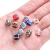 10 Stück 7 mm quadratische Blumenglasur-Porzellanperlen, Würfel, Keramikperlen für Schmuckherstellung, DIY-Charms, Armbänder, Halsketten, Basteln