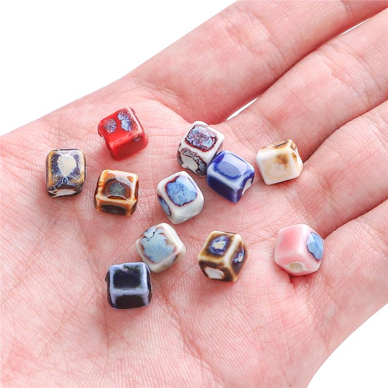 10 Stück 7 mm quadratische Blumenglasur-Porzellanperlen, Würfel, Keramikperlen für Schmuckherstellung, DIY-Charms, Armbänder, Halsketten, Basteln