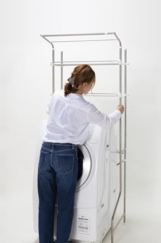 Sekisui Jushi Shoji Stainless Steel Washing Machine Rack DSR-9, Width 72-91cm X Depth 56cm X Height 185cm