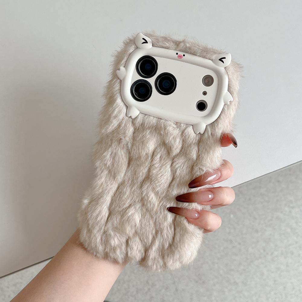 Lustige 3D Winter Warme Künstliche Nerzfell Weiche Handyhülle Für iPhone 13 14 15 Plus 16 17 Pro Max Niedliche Stoßfeste Rückseite