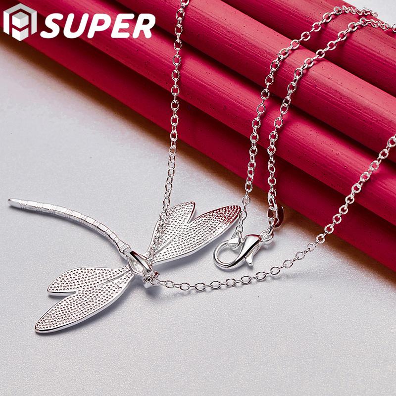 925 Sterling Silver Big Dragonfly Pendant Necklace Jewelry