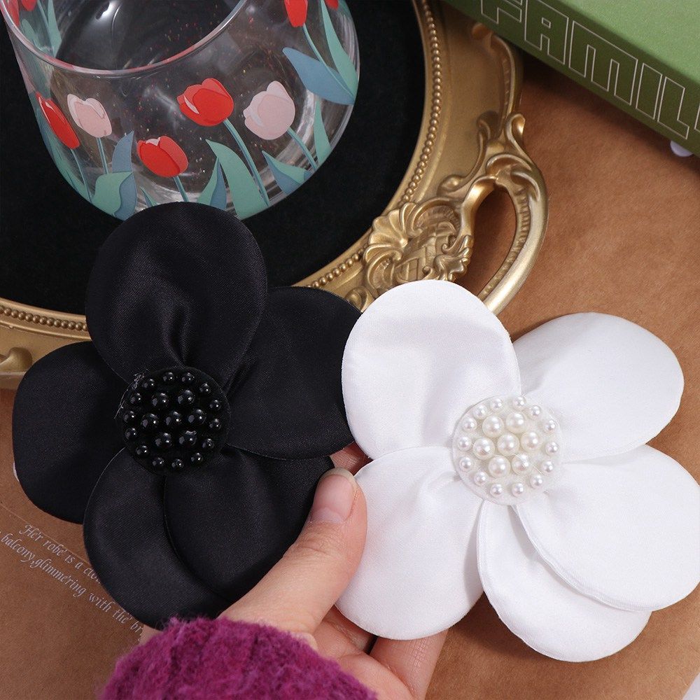 2PCS Satin Fabric Flower Appliques Handmade 3D Clothing Patches Five-petaled Flowers Dress Decoration Clothing Applique