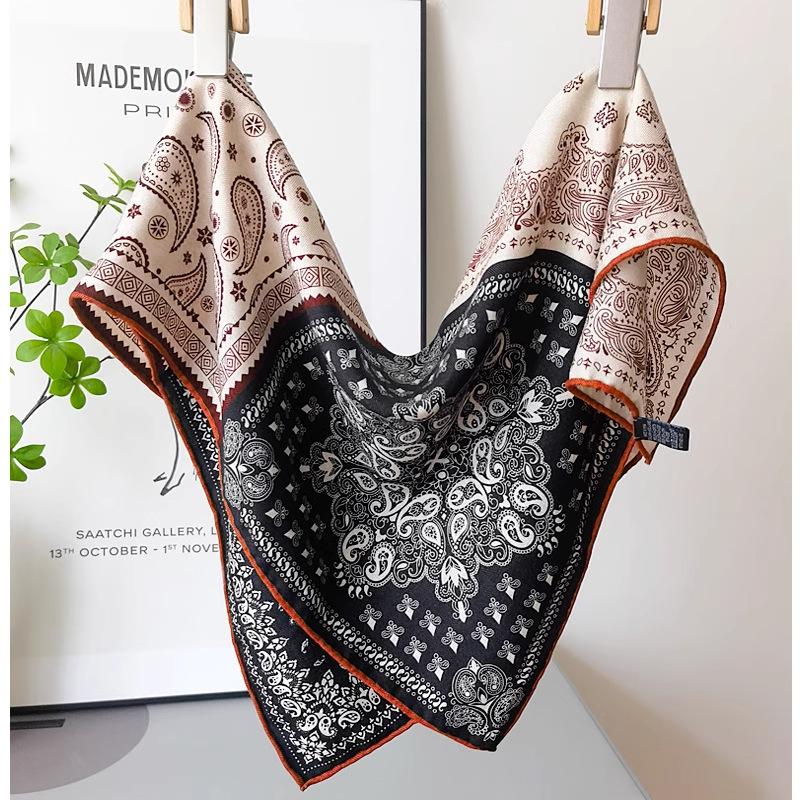 Mulberry silk wool 65 silk wool blended black and white coffee double-sided square scarf women s summer scarf light luxury silk scarf 65*65cm