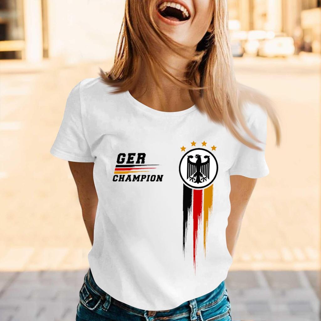 Womens Casual Crew Neck Short Sleeve Pullover T Shirt Letter Print Top Loose Fit Comfortable Supporter Tee for Sports Events Daily Wear