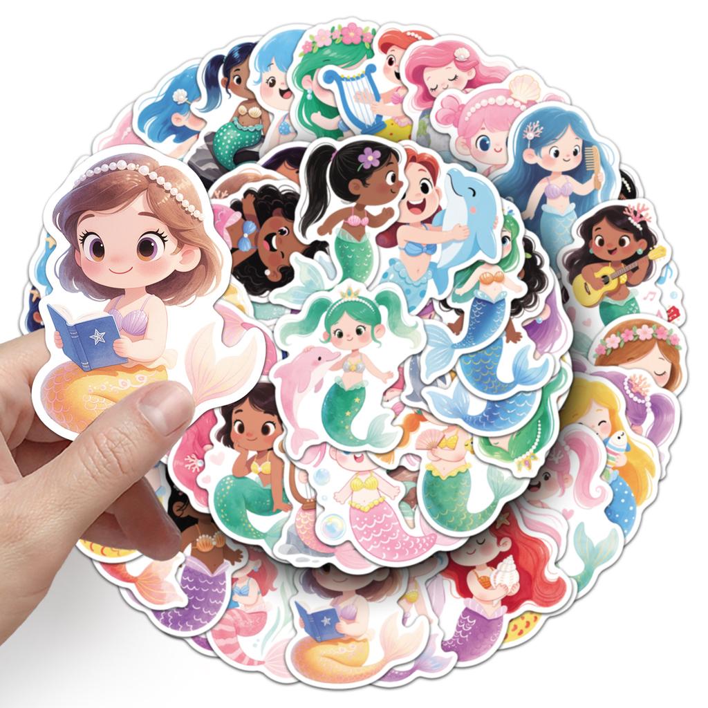 50 PCS Disney Cute Fairy Tale Mermaid Doodle Stickers for Mobile Phones Guitar Helmets Toys Notebook Stationery