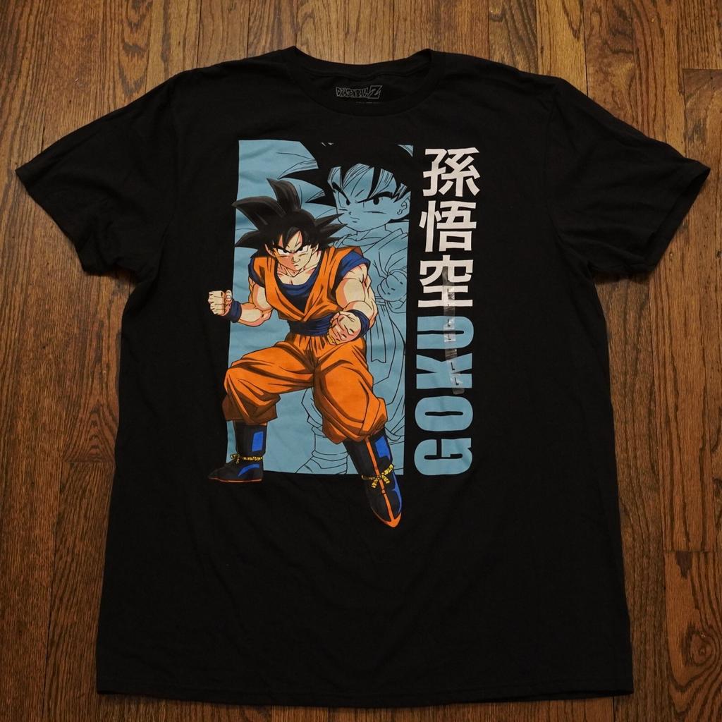 Dragon Ball Son Goku Black TShirt Orange Gi Fighting Pose Vertical Text Kanji GOKU Name Cotton Anime Streetwear