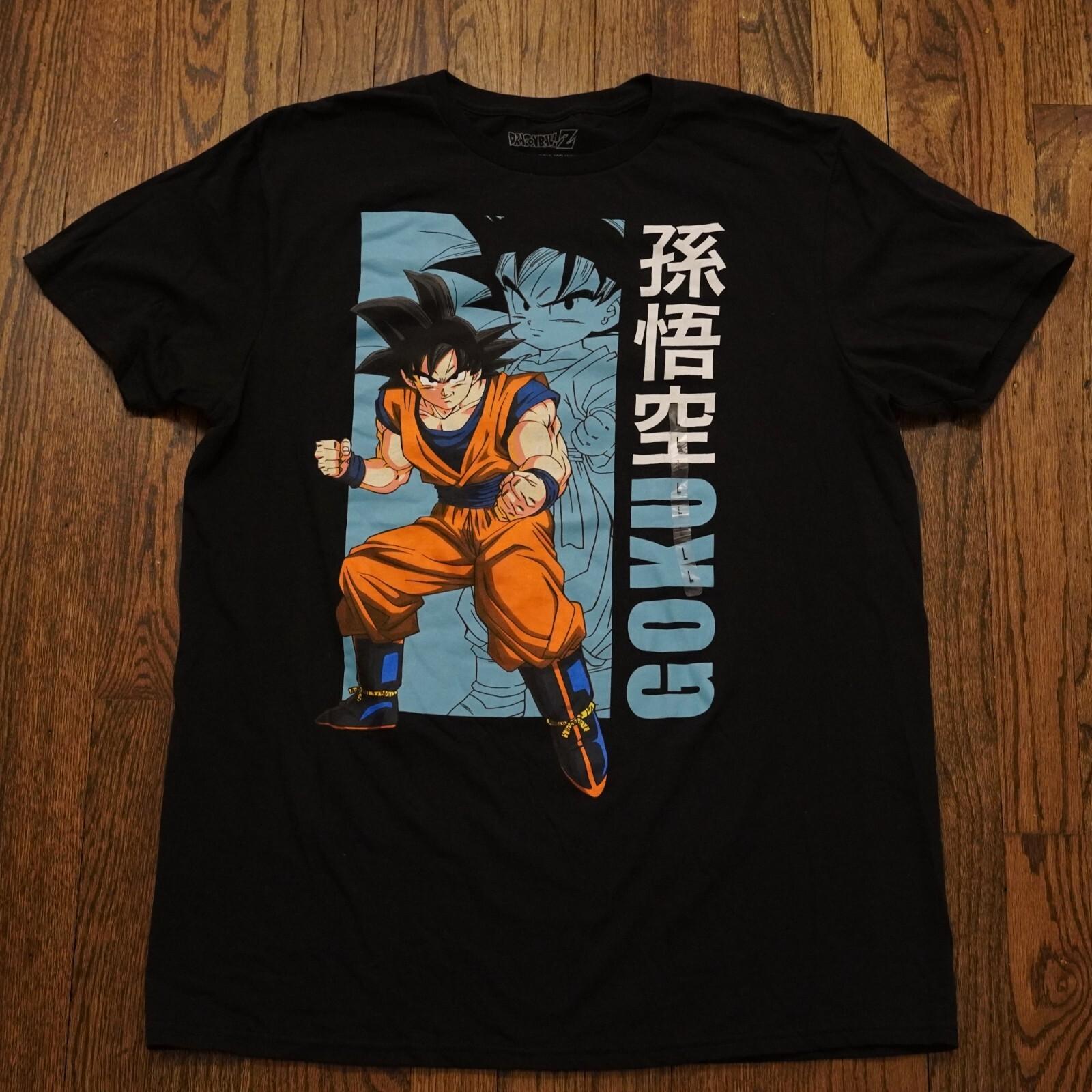 Dragon Ball Son Goku Black TShirt Orange Gi Fighting Pose Vertical Text Kanji GOKU Name Cotton Anime Streetwear S