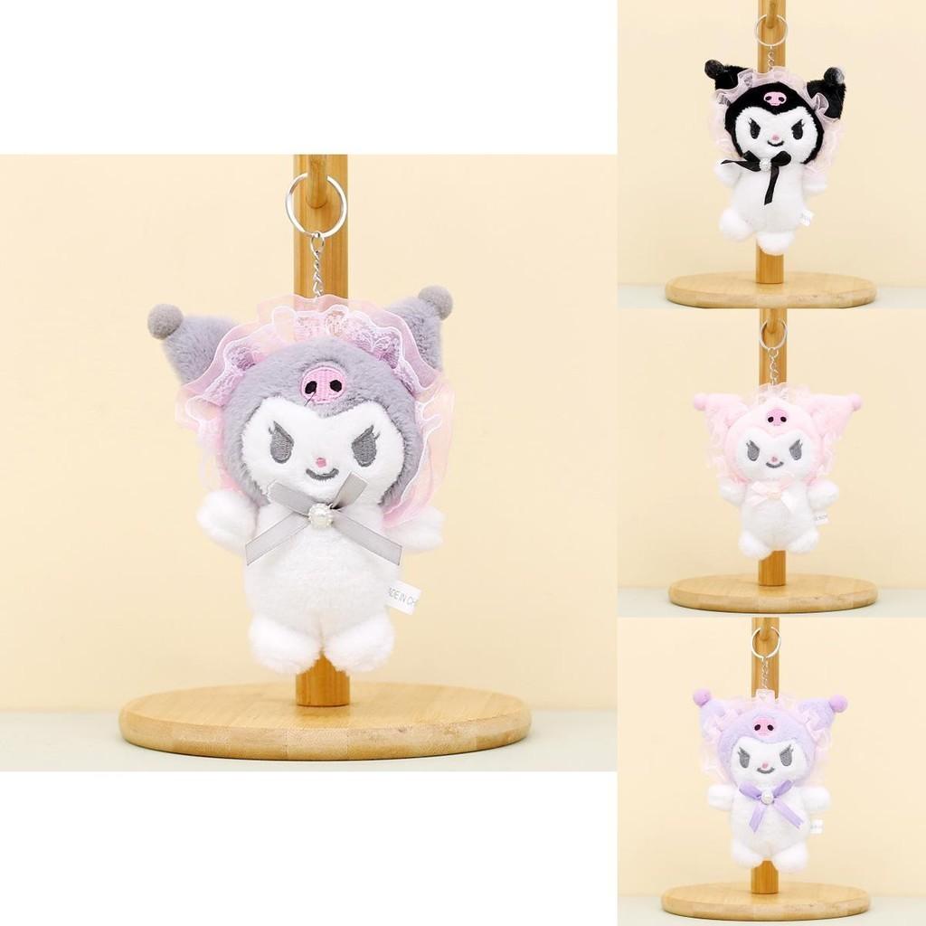 Cute Sanrio Kuromi Plush Toy Keychain Adorable Short Plush Stuffed Doll 12cm