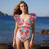 Spot European and American New Lotus Leaf Edge Printing Thin One-piece Swimsuit Women's Suit Popular 1810