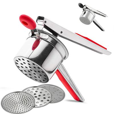 Potatispress i rostfritt stål med 3 utbytbara finhetsplattor Silikonhandtag Köksredskap Potatispress Potatismosare