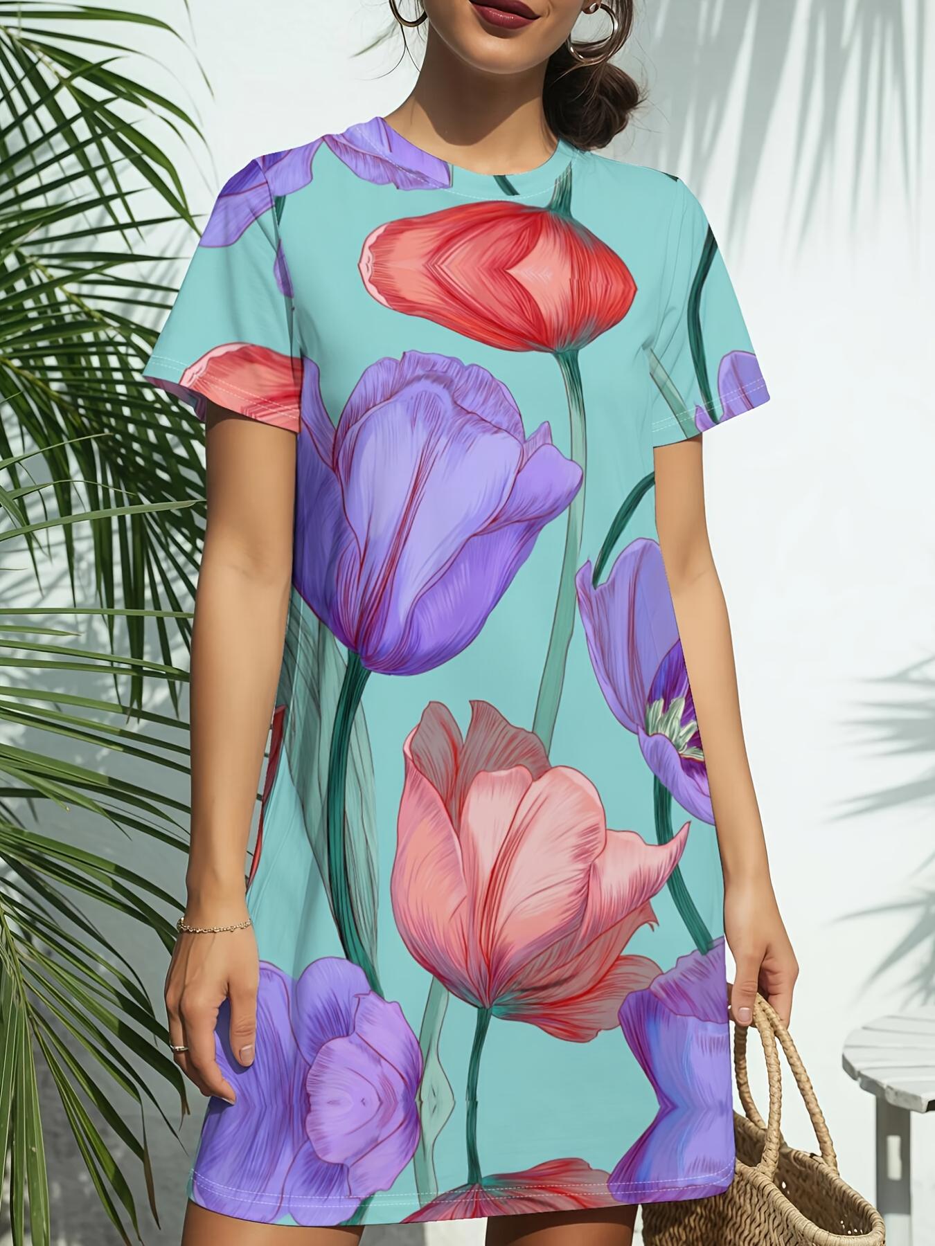 

Pink Tulip Women s Short Sleeve T-Shirt Dress - Round Neck Casual -Line Dress with T-Shirt Top. Spring Summer Blouse Dress Suitable for Daily Wear. Da XS дубильна кора