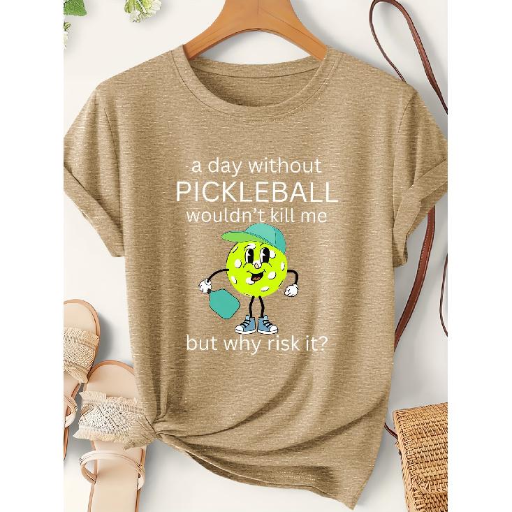 Women's Fun Pickleball Cartoon Pattern Printed Sports Short Sleeve Autumn and winter fashion round neck cute T Shirt Elegant Party Vintage Beautiful