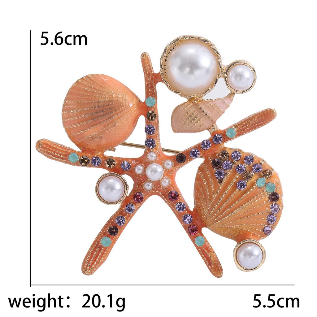 Enamel Starfish Brooches for Women Unisex Pearl Shell Sea Plant Pins Banquet Party Backpack Gifts Jewelry Accessories